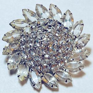 Vintage Sterling Silver Domed Clear Rhinestone Sunflower Floral Brooch H…
